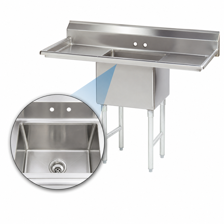 Product image #3 for Advance Tabco 1-Compartment Fabricated Sink with Left and Right Drainboards, 16 x 20 x 14-In Bowl