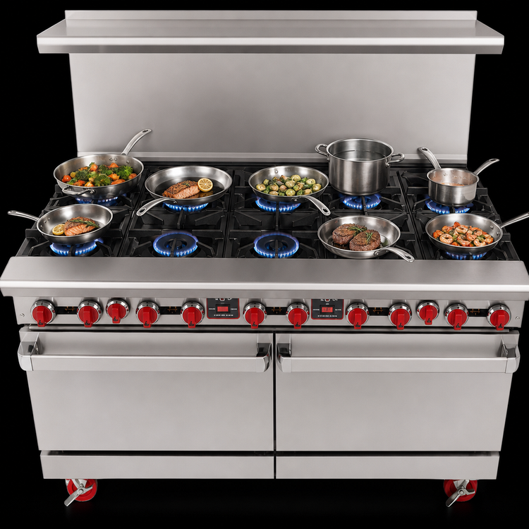 Product image #3 for American Range 60-Inch Gas Restaurant Range with 10 Open Burners and 2 Convection Ovens