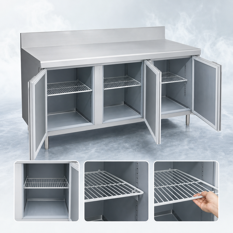 Product image #3 for La Rosa Refrigeration L-21178-23-28 Three-Section Reach-In Worktop Freezer Base with Doors, Remote Refrigeration