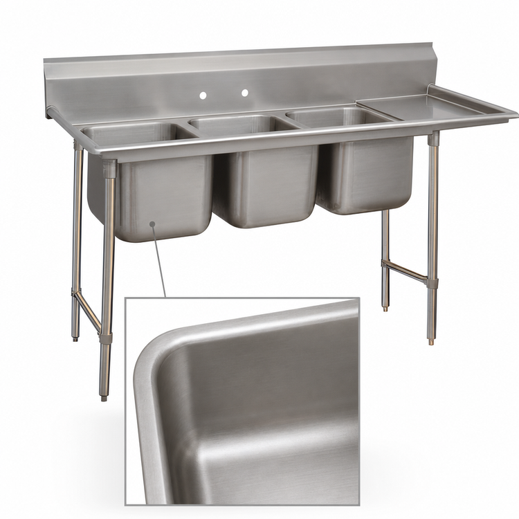 Product image #3 for Advance Tabco Regaline 3-Compartment Sink with 24-Inch Right-Hand Drainboard, 84-Inch Overall