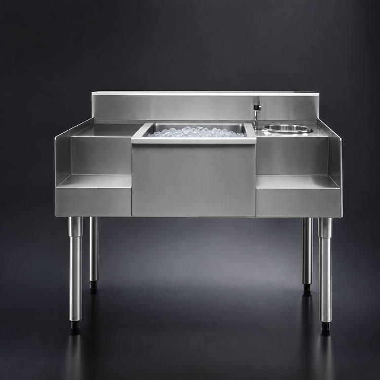 Product image #3 for Eagle 1800 Series 50-Inch Underbar Ice Bin/Cocktail Station with Center Ice Bin, 7-Circuit Cold Plate, and Right Blender Recess