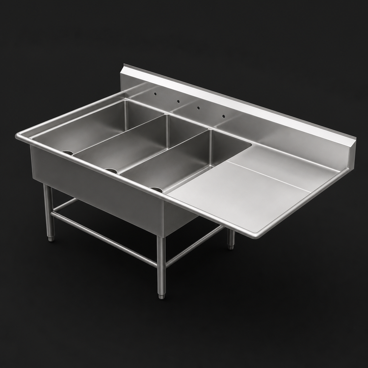 Product image #3 for John Boos Pro-Bowl 3-Compartment Platter Sink with Right Drainboard, 64-3/16" W x 36-1/2" D x 43" H