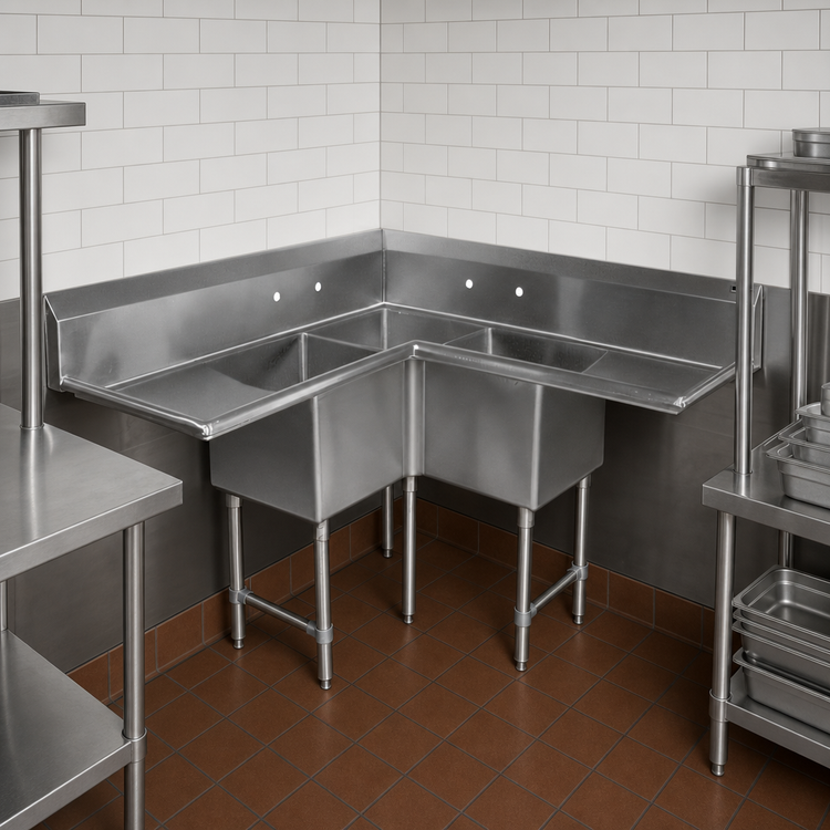 Product image #3 for John Boos Pro-Bowl 3-Compartment Corner Sink with Dual 36-Inch Drainboards