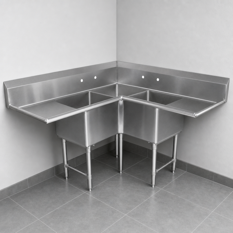 Product image #3 for John Boos Pro-Bowl 3-Compartment Corner Sink with Dual 36-Inch Drainboards