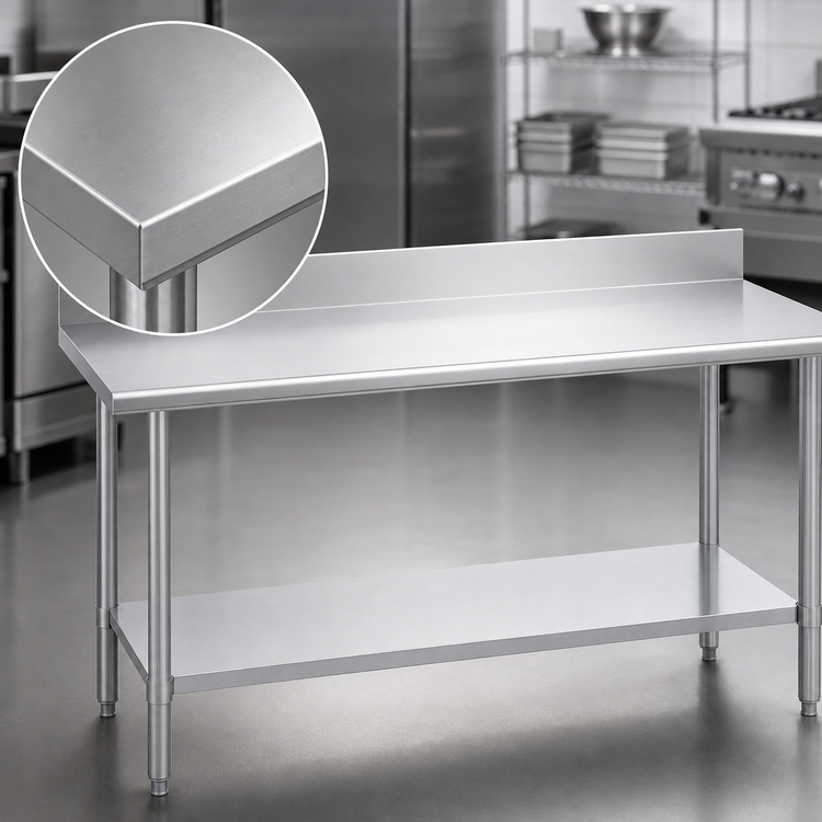 Product image #3 for Duke Deluxe 16-Gauge Stainless Steel Work Table with 5" Riser, 30" x 120", Galvanized Undershelf & Posts