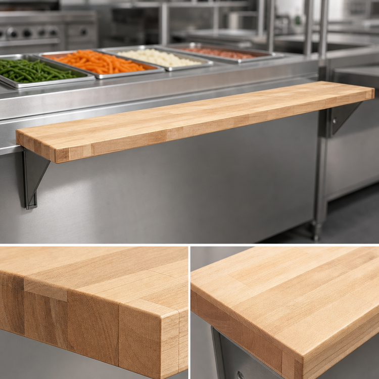 Product image #3 for Eagle Group Hardwood Cutting Board for HT5 Hot Food Table, 79W x 8D x 1-1/4 Inch Thick, Stationary Brackets
