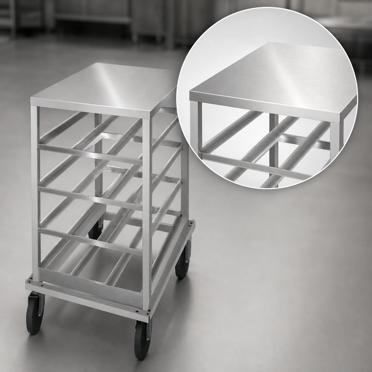 Product image #3 for Advance Tabco Low-Profile Mobile Half-Size Can Rack with Stainless Steel Top, 54 #10 or 72 #5 Can Capacity