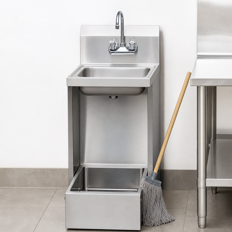 Product image #3 for Freestanding Stainless Steel Hand Sink and Floor Mop Sink Combo with 8-Inch Backsplash and Gooseneck Faucet
