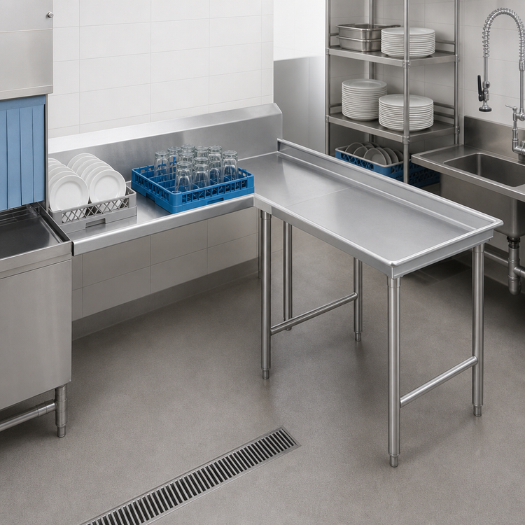 Product image #3 for Advance Tabco Island-Clean L-Shaped Right-Hand Dishtable, 71-Inch, 14 Gauge 304 Stainless Steel