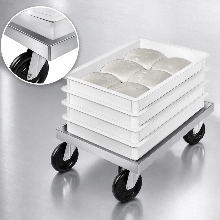 Product image #4 for Channel Manufacturing PBD Aluminum Bun Pan / Dough Box Dolly with 5-Inch Swivel Plate Casters