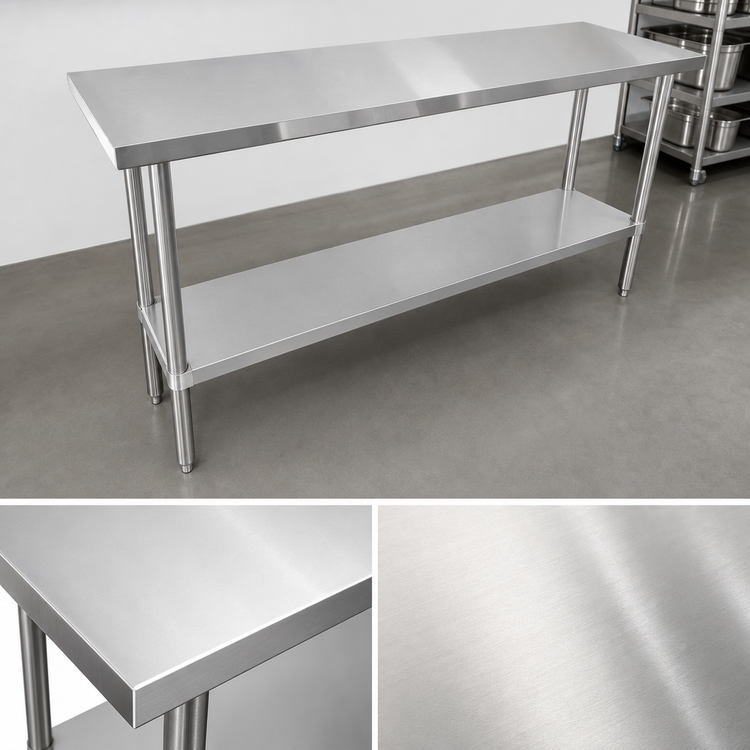 Product image #3 for Sapphire 60"W x 30"D Flat Top Stainless Steel Work Table with Undershelf, 16 Gauge 304 Top