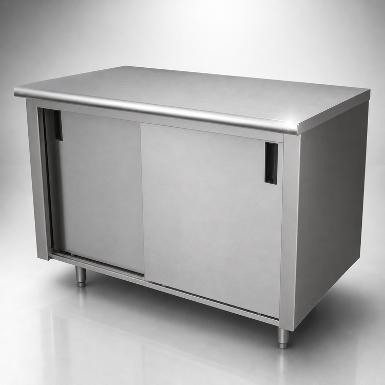 Product image #3 for Advance Tabco Special Value Series Enclosed Work Table with Sliding Door Cabinet Base, 120W x 24D, 16 Gauge 304 Stainless Steel Top
