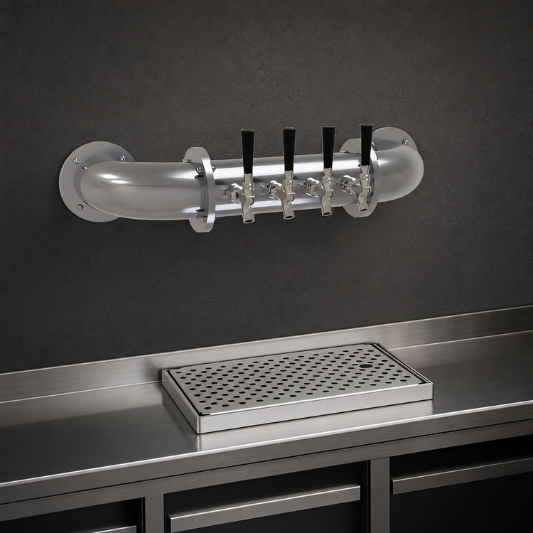 Product image #3 for Glastender 4-Faucet Pipe Wall Draft Dispensing Tower, Wall Mounted, Glycol-Cooled, Stainless Steel