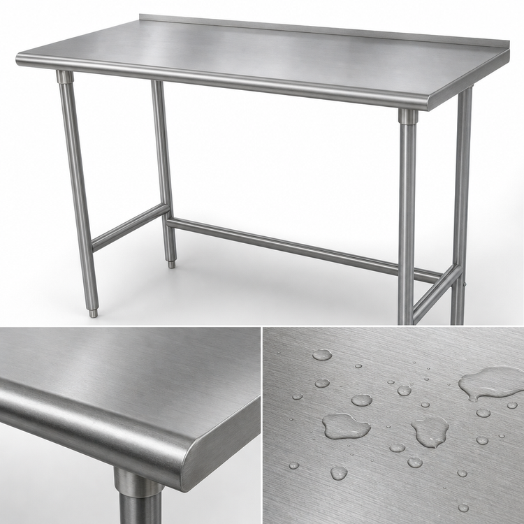Product image #3 for Advance Tabco Open Base Stainless Steel Work Table with Rear Splash, 60 x 30 Inches, Galvanized Legs