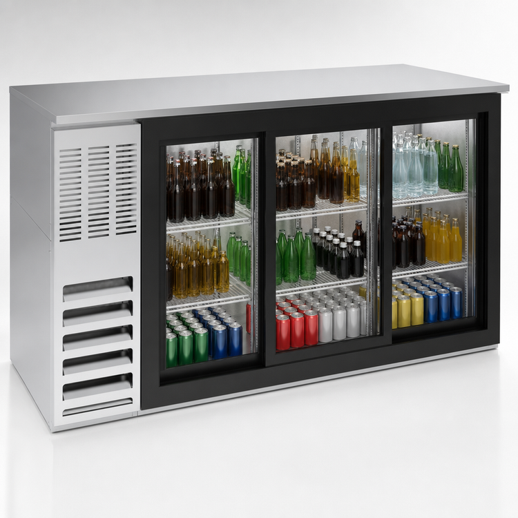 Product image #3 for Beverage-Air 72-Inch 3-Section Back Bar Refrigerator with Sliding Glass Doors and Right-Mounted Self-Contained Refrigeration