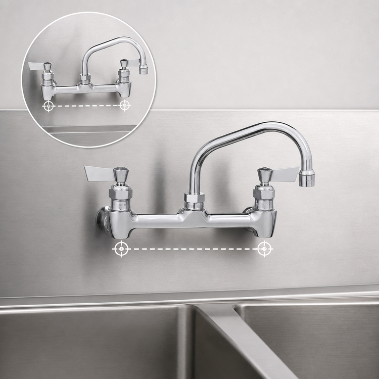 Product image #3 for Commercial Backsplash Mount Faucet with 8-Inch Swing Spout, 8-Inch Centers, Stainless Steel