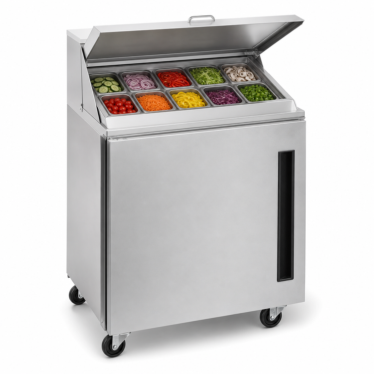 Product image #3 for Centerline by Traulsen 27-Inch One-Section 12-Pan Mega Top Prep Table Refrigerator with Solid Left-Hinged Door