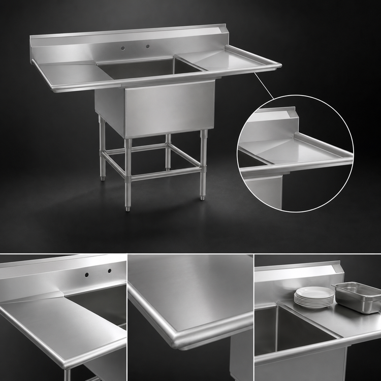 Product image #3 for Spec-Master One-Compartment 14-Gauge 304 Stainless Steel Sink with Right Drainboard, 47-1/2 Inch W x 35 Inch D