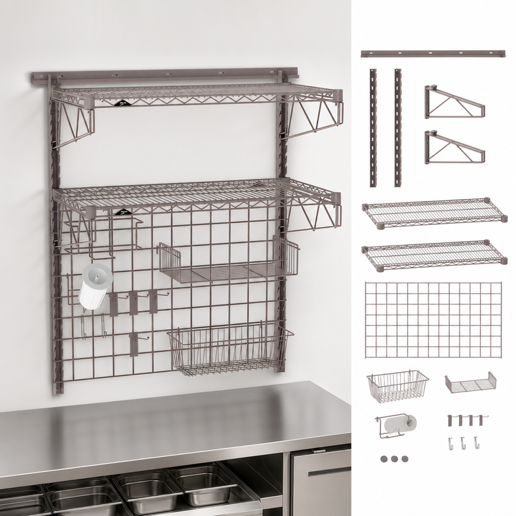 Product image #3 for Metro SmartWall Complete Prep Wall-Mounted Starter Unit with 2 Wire Shelves, Metroseal Gray