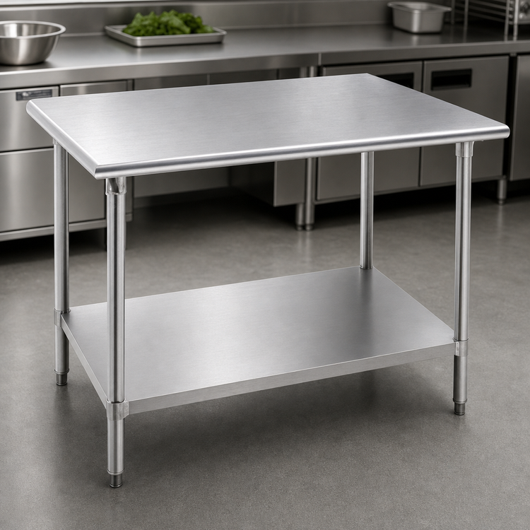 Product image #3 for Advance Tabco 72-Inch x 30-Inch 16-Gauge 304 Stainless Steel Flat Top Work Table with Adjustable Undershelf