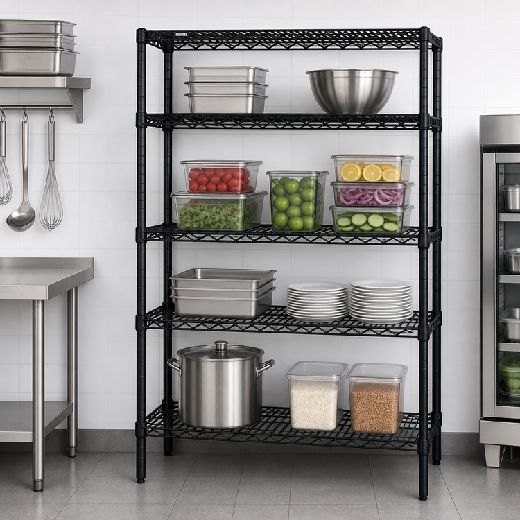 Product image #3 for Quantum 48"W x 36"D x 54"H Black Epoxy Antimicrobial Stationary Wire Shelving Starter Kit