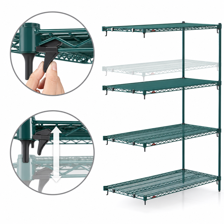 Product image #4 for Metro Super Erecta Super Adjustable Add-On Wire Shelving Unit, 30"W x 18"D x 63"H, 4 Shelves, Metroseal 3 Green