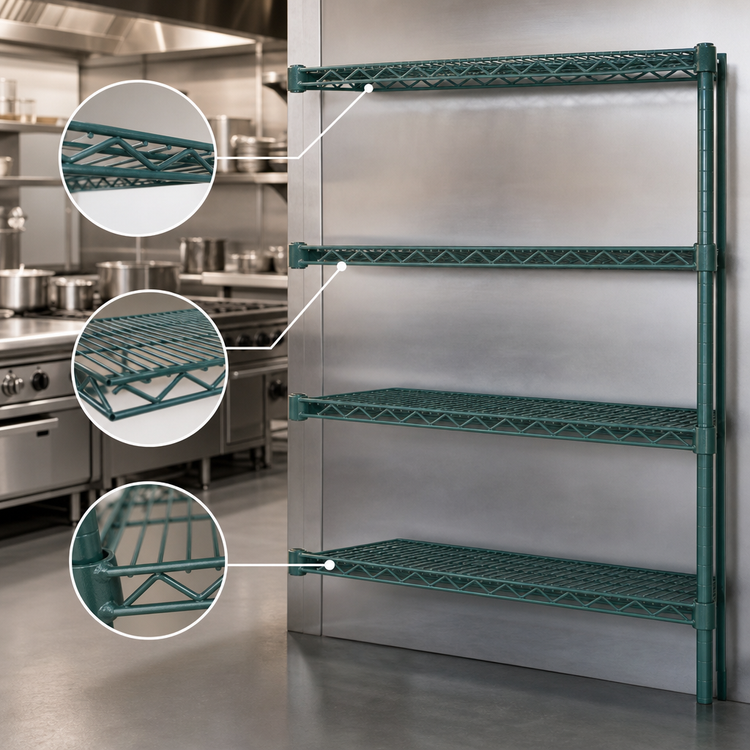 Product image #3 for Eagle Group Valu-Gard 4-Tier Add-On Wire Shelving Unit with QuadTruss Shelves, 60 x 21 x 63 Inches, Green Epoxy