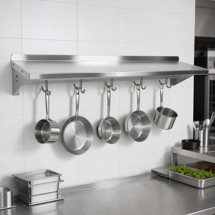 Product image #3 for John Boos Stallion 72-Inch Wall-Mount Stainless Steel Pot Rack Shelf with 6 Hooks