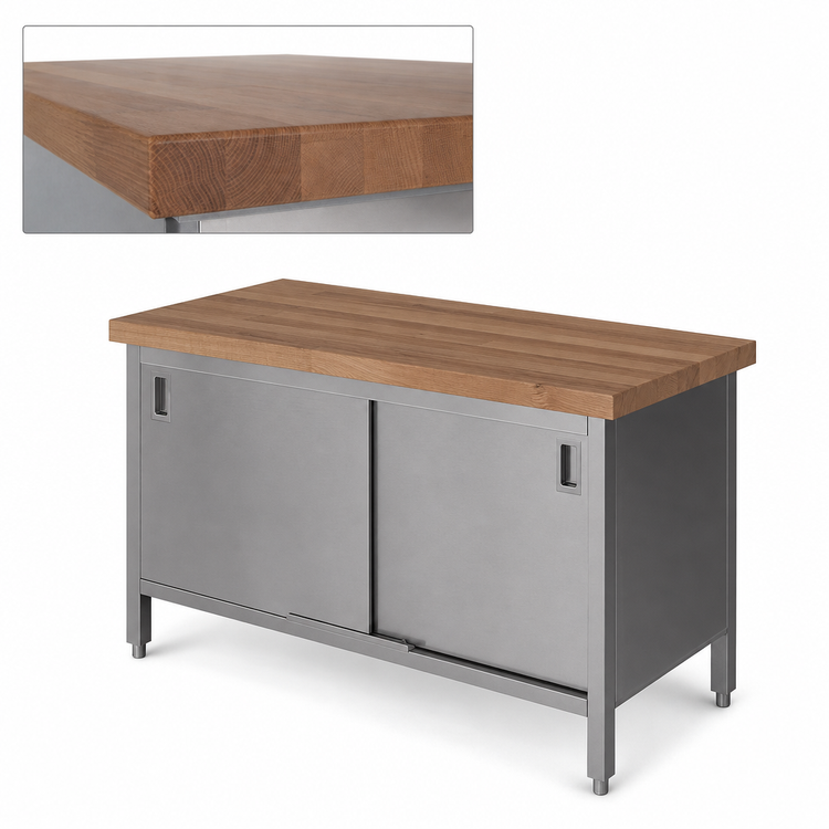 Product image #3 for John Boos 48-Inch x 24-Inch Wood Top Work Table with Sliding Doors and Stainless Steel Cabinet Base