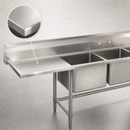 Thumbnail image #3 for Eagle Group S16 Series S16-20-2-18L-X Two-Compartment Commercial Sink, 16-Gauge 304 Stainless Steel, 20 x 20 x 14-Inch Bowls, Left Drainboard