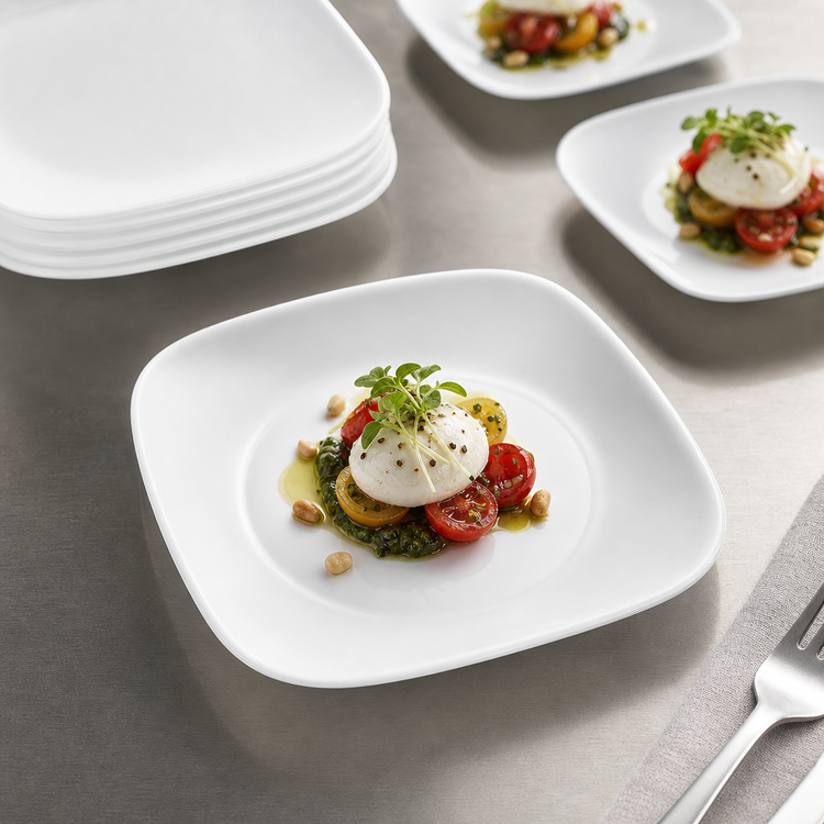 Product image #3 for Corelle Essentials Square Vitrelle Glass Appetizer Plate, 6-1/2 Inch, White