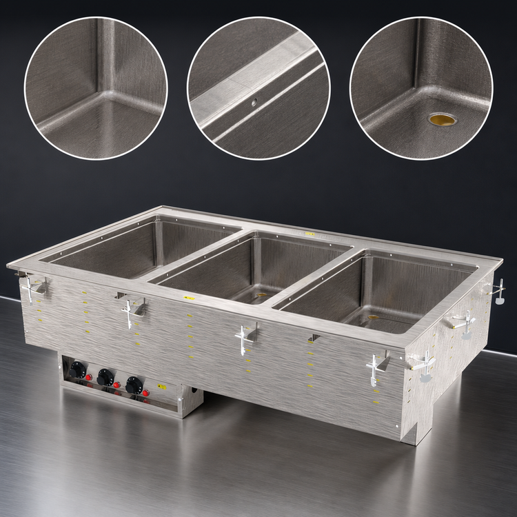 Product image #3 for Vollrath Three-Well Drop-In Hot Food Well with Thermostatic Controls, Manifold Drain, 240V, Full-Size Pans