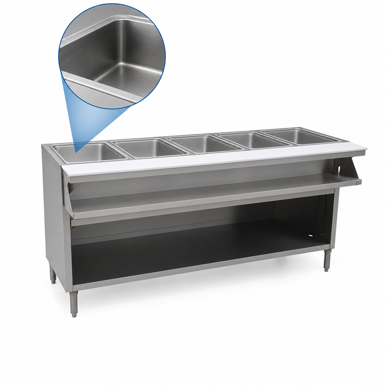 Product image #3 for Spec-Master Sealed Well Electric Hot Food Table with Open Base, 5-Pan, 79"W