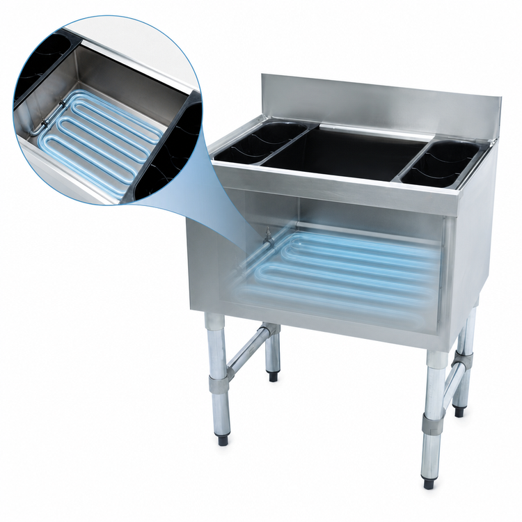 Product image #3 for Advance Tabco Underbar Basics Stainless Steel 24-Inch Cocktail Unit with 16-Inch Deep Ice Bin and 7-Circuit Cold Plate