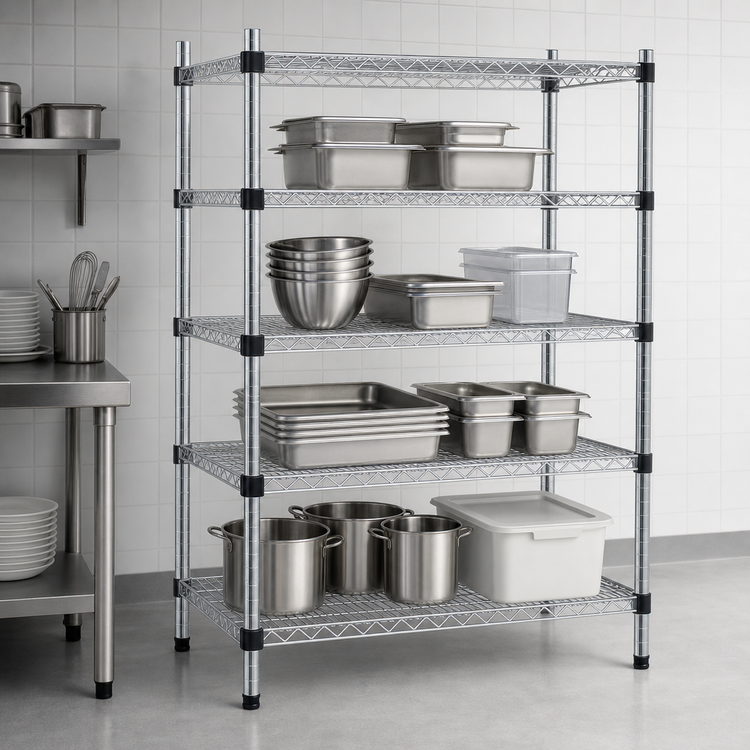 Product image #3 for EAGLEbrite Quad-Adjust 4-Tier Wire Shelving Starter Unit, 72W x 24D x 74H, Zinc Finish