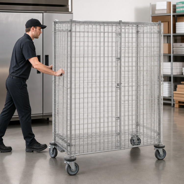 Product image #3 for Metro Super Erecta Heavy-Duty Mobile Wire Security Cage, Stainless Steel Finish, 63-1/2"W x 28-1/16"D x 62"H