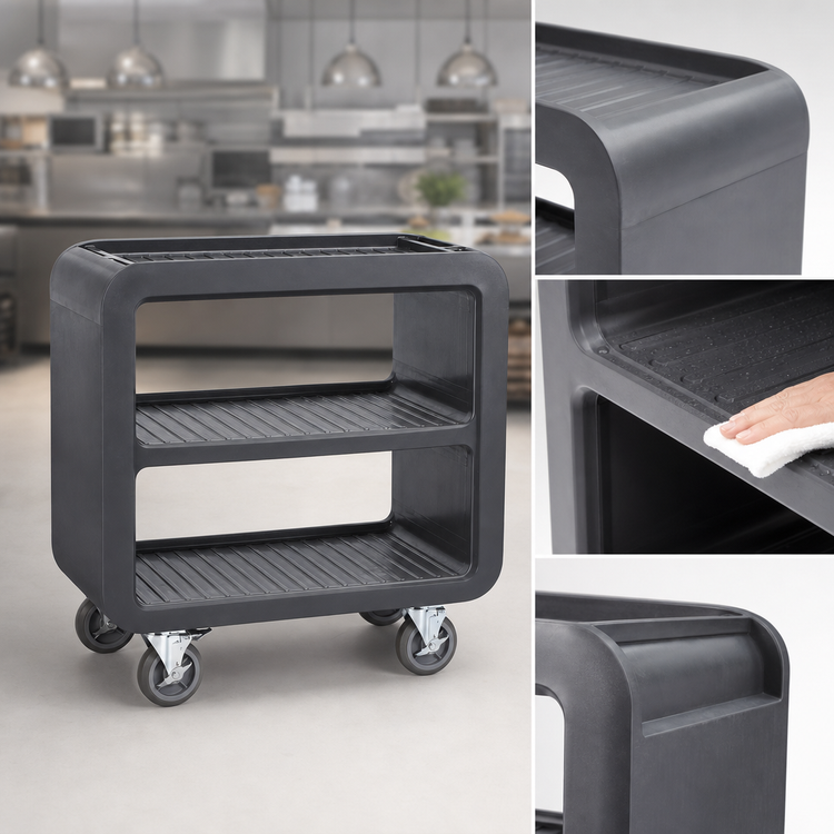 Product image #4 for Cambro Service Cart Pro Medium 3-Shelf Open-Side Bus Cart with 6-Inch Swivel Casters