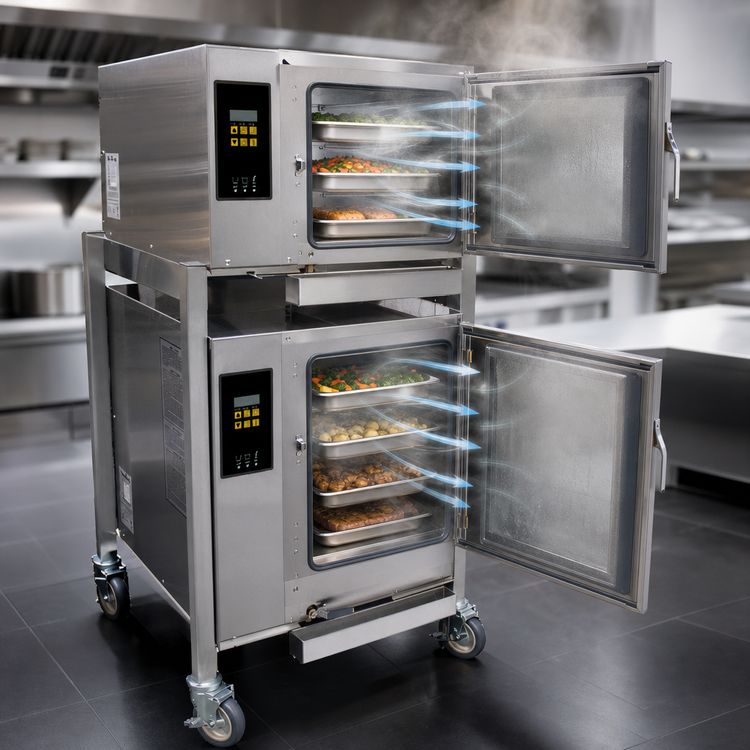 Product image #3 for AccuTemp Evolution Double-Stacked Boilerless Convection Steamer, 3-Pan Over 6-Pan, 208V, 3-Phase, With Stand