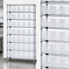 Thumbnail image #3 for Quantum WR9-202CL Bin Wire Shelving System, 36"W x 12"D x 74"H, Stationary Chrome-Plated, 9 Shelves, 40 Clear Bins