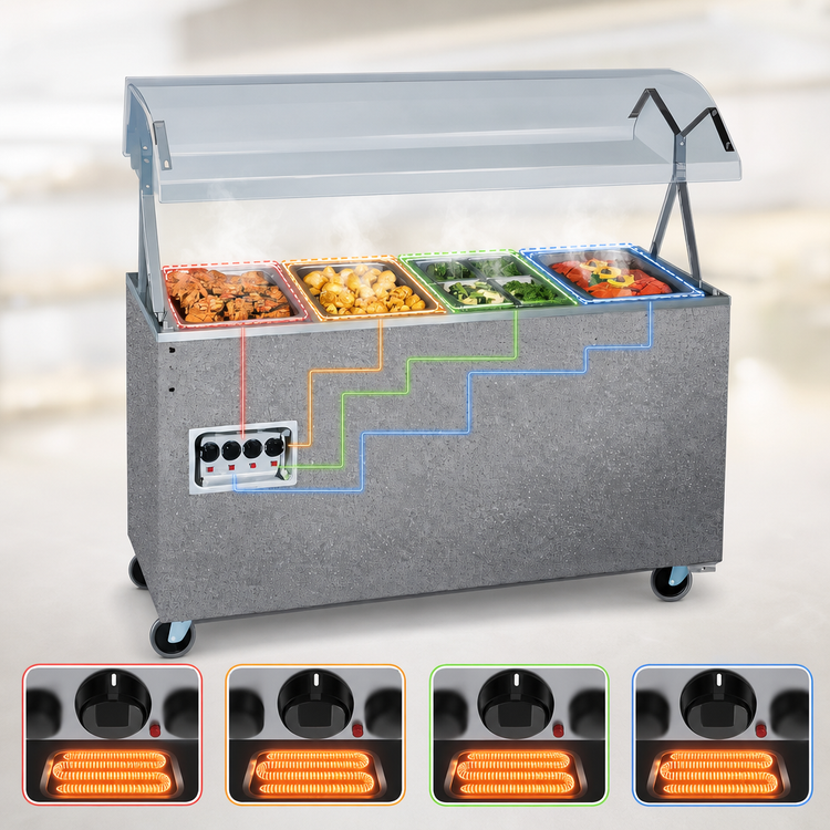 Product image #3 for Vollrath 2-Series Affordable Portable 4-Well Mobile Hot Food Station with Buffet Breath Guard, Enclosed Granite Base, 208-240V
