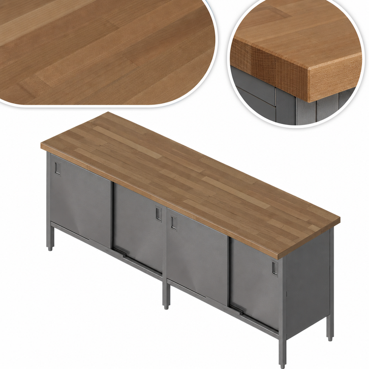 Product image #3 for John Boos Maple Top Work Table with Sliding Doors and Stainless Steel Cabinet Base, 84 x 30 Inches