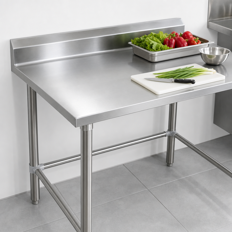 Product image #3 for John Boos Stallion Stainless Steel Corner Work Table, 30 x 30 Inch, 16 Gauge 300 Series Top, 5-Inch Backsplash