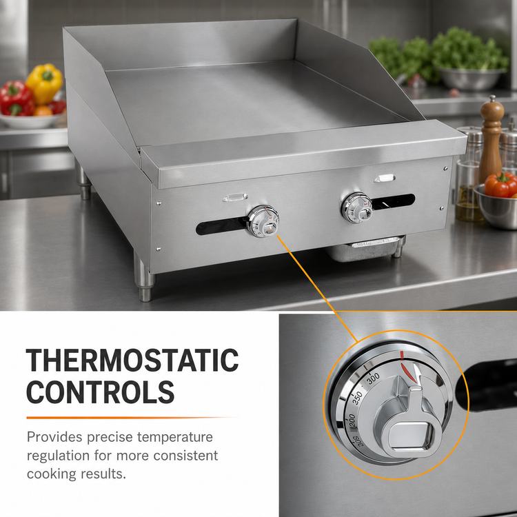 Product image #3 for Comstock-Castle FHP24-24T Countertop Gas Griddle with Thermostatic Controls, 24-Inch x 21-Inch Polished Steel Plate