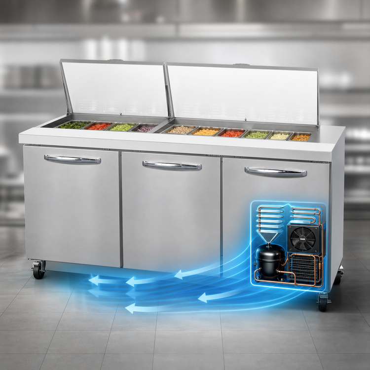 Product image #3 for Continental Refrigerator SW72N27M Mighty Top 72-Inch Three-Section Refrigerated Sandwich Prep Table with 27 Pans
