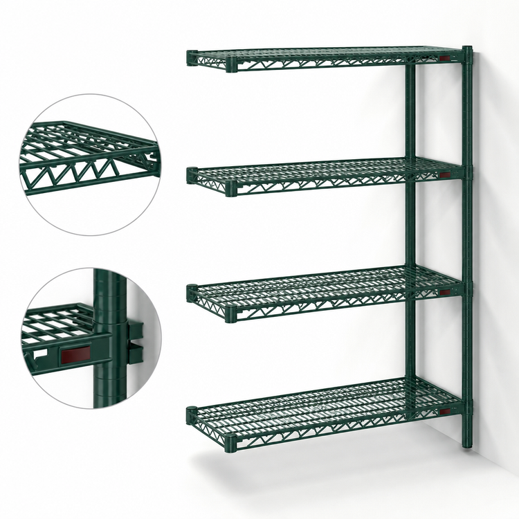 Product image #3 for Eagle Group Valu-Gard 4-Tier Add-On Wire Shelving Unit, 42 x 21 x 74 Inches, Green Epoxy