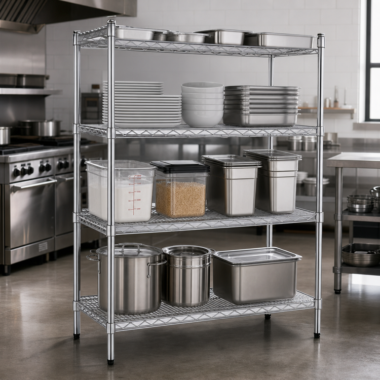 Product image #3 for Heavy Duty 4-Tier Stationary Chrome Wire Shelving Unit, 14 x 42 Inches, 800 lb. Capacity