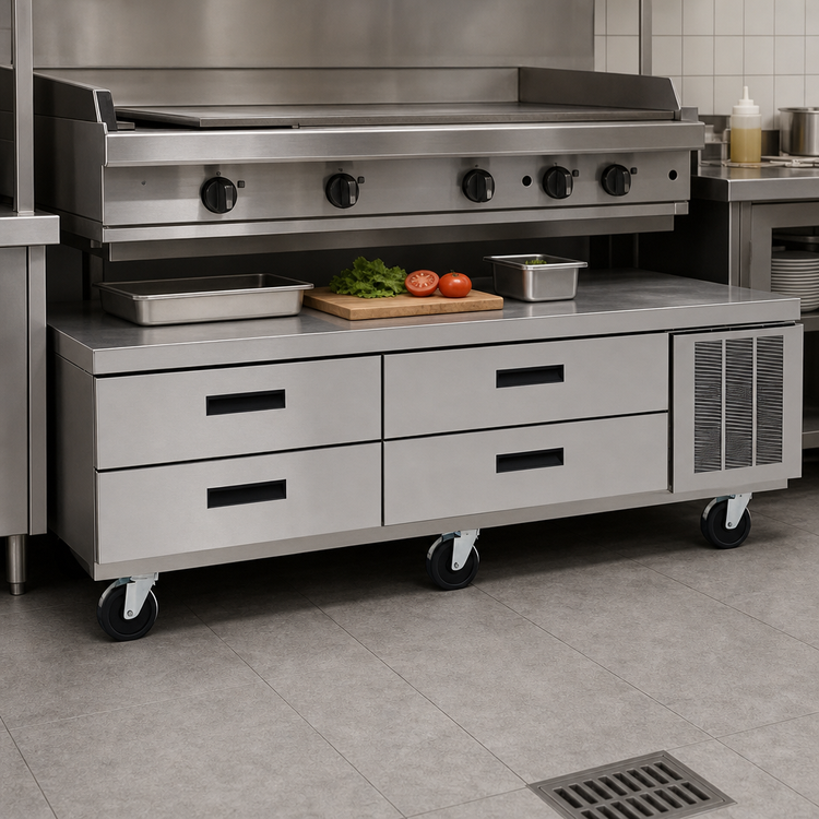 Product image #3 for Delfield Low Profile 60-Inch Refrigerated Equipment Stand with 4 Drawers and Casters