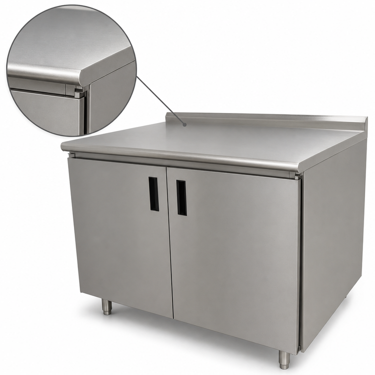 Product image #3 for Advance Tabco Cabinet Base Enclosed Work Table, 48 x 36 Inches, 14-Gauge 304 Stainless Steel Top, 1-1/2-Inch Rear Up-Turn