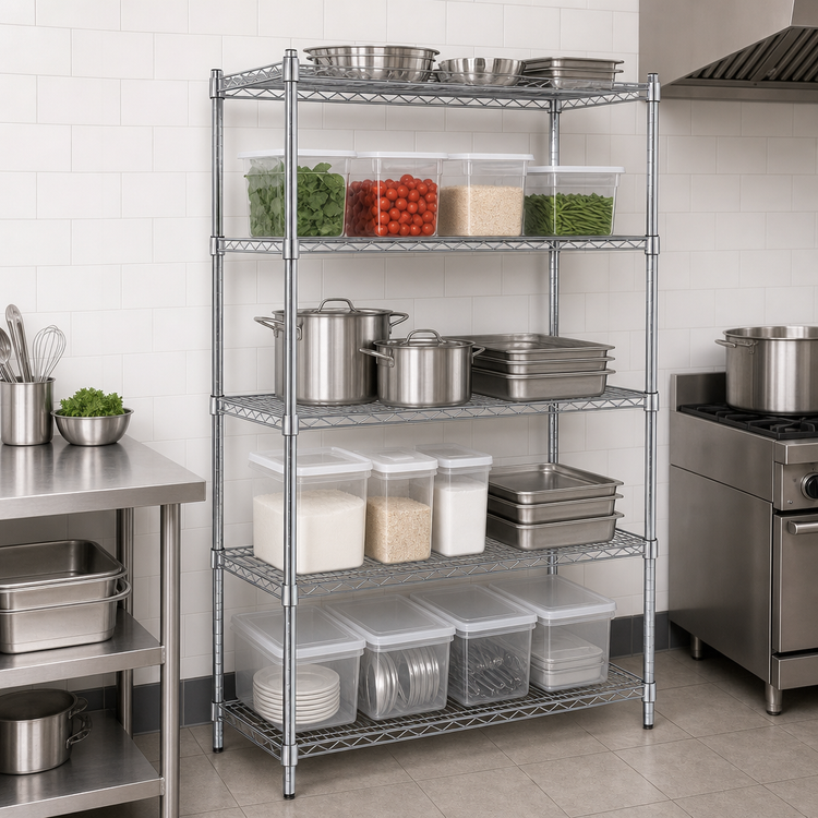 Product image #3 for Heavy-Duty Stationary 5-Tier Chrome Wire Shelving Unit, 54 x 18 x 84 Inches, 800 lb. Capacity