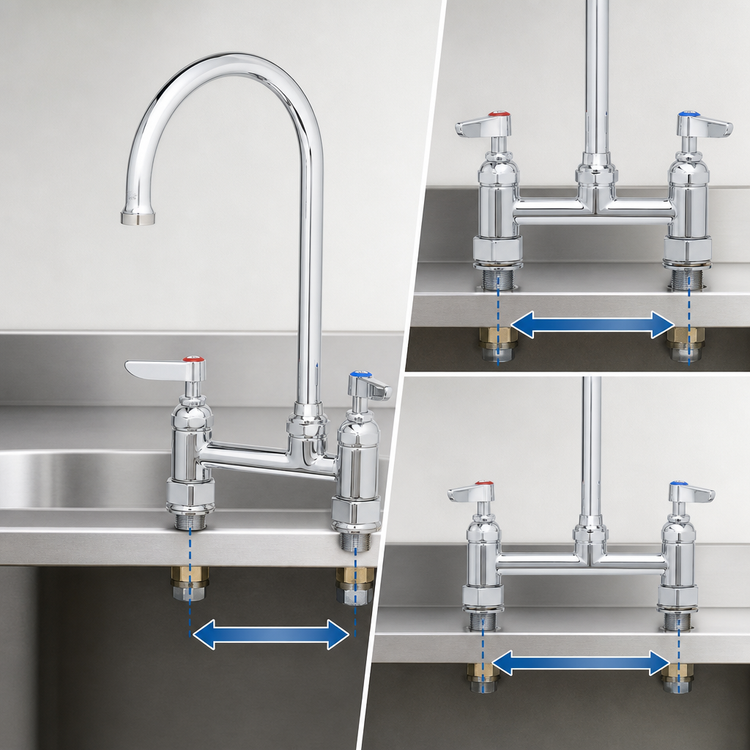 Product image #3 for T&S Brass B-0325 4-Inch Adjustable Centers Deck Mount Mixing Faucet with 5 3/4-Inch Swivel Gooseneck Spout